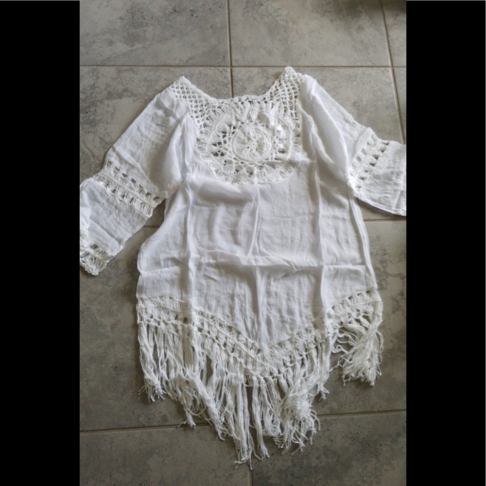 Tassel Beach Dress V Neck White Cover Up S… - Picture 11 of 16